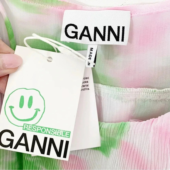 Ganni Floral Pleated Layered Mini Dress Pink and Green Size S NWT - Picture 10 of 16